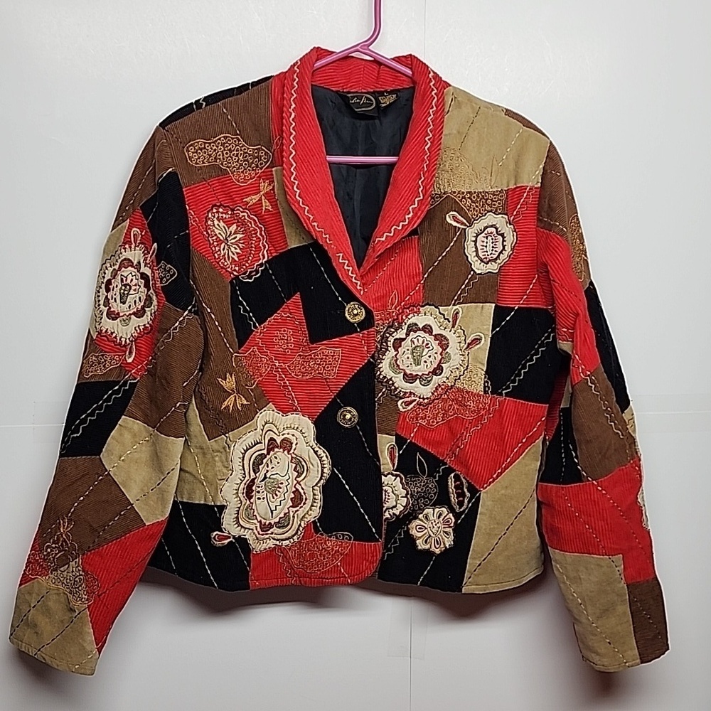 Julia Kim vintage boho hippie corduroy embroidered unique lined blouse jacket.l